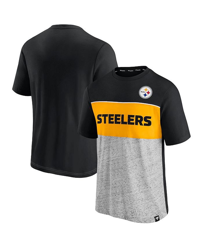 Fanatics Men's Black, Heathered Gray Pittsburgh Steelers Colorblock T ...
