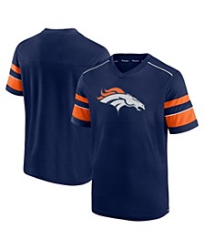 Men's Navy Denver Broncos Textured Hashmark V-Neck T-shirt