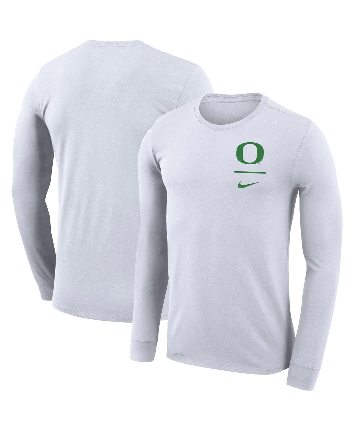 Men's Nike White Oregon Ducks Team Logo Stack Legend Performance Long Sleeve T-shirt