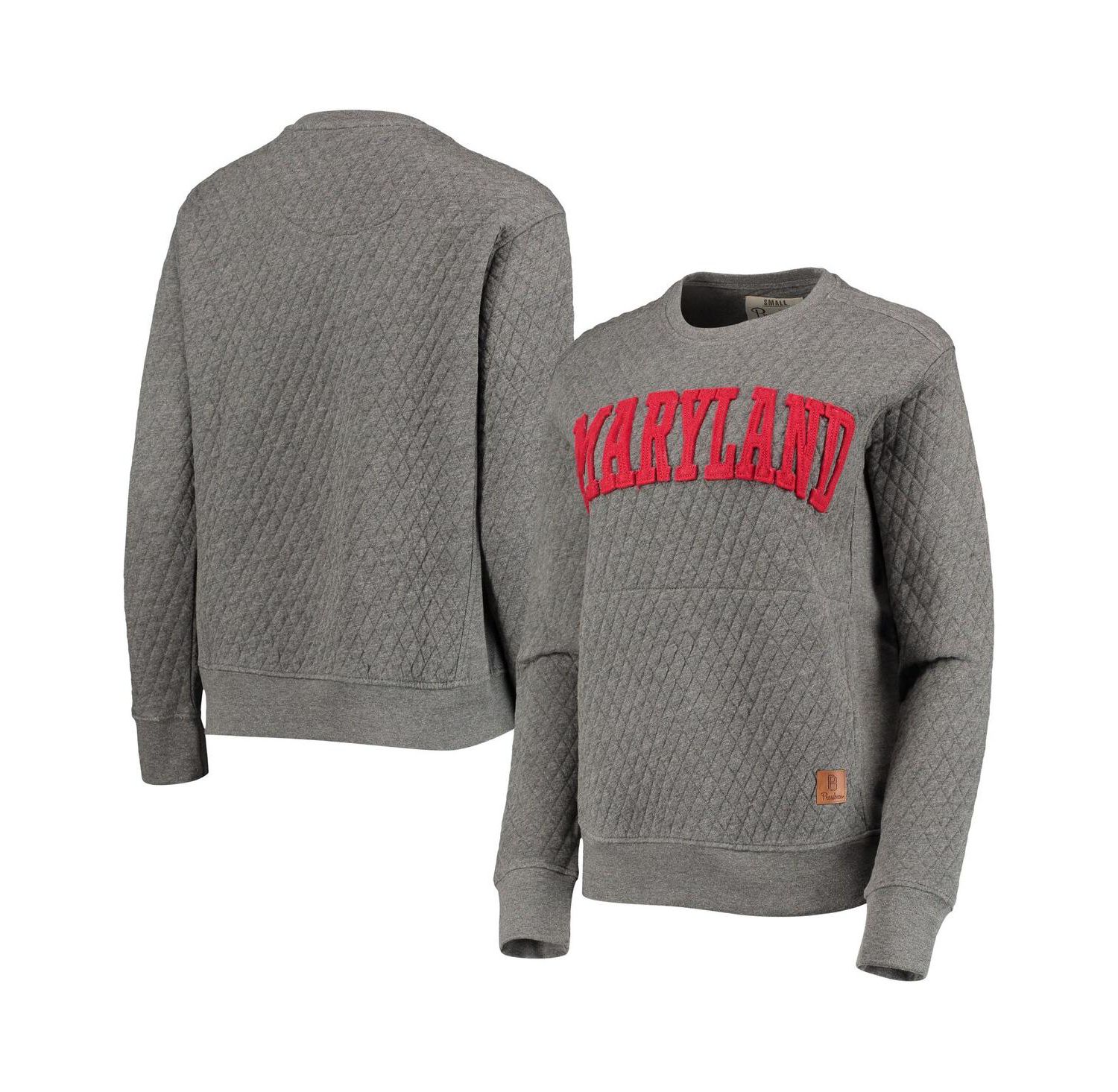 Women's Heathered Gray Maryland Terrapins Moose Applique Quilted Pullover Sweatshirt