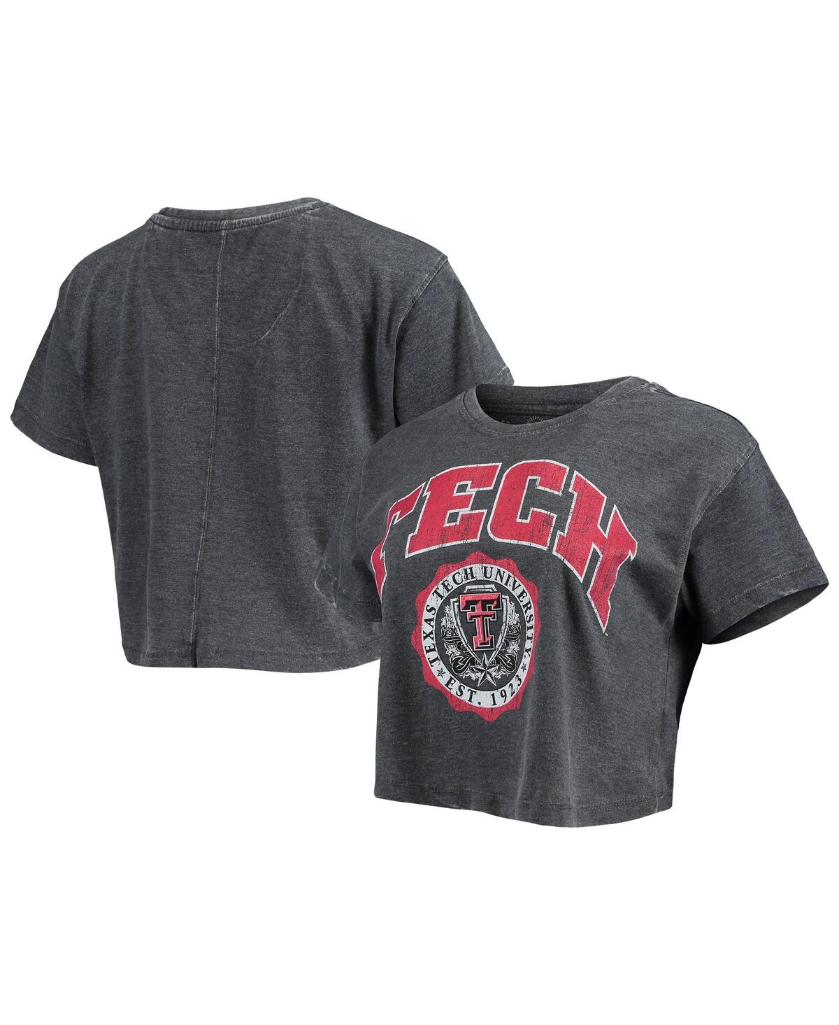 Women's PressboxTexas Tech Red Raiders Edith Vintage-Like Burnout Crop T-shirt - Black