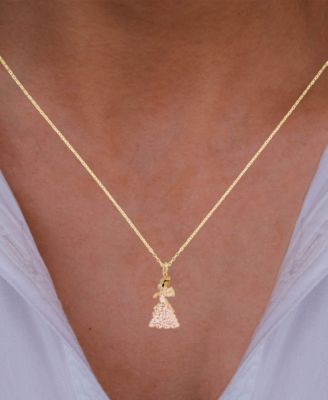 Enamel Flamenco Dancer 18" Pendant Necklace in 14k Gold