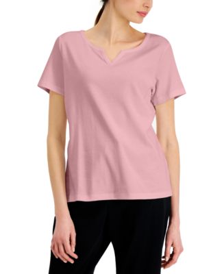 Karen Scott Cotton Split-Neck Top, Created for Macy's - Macy's