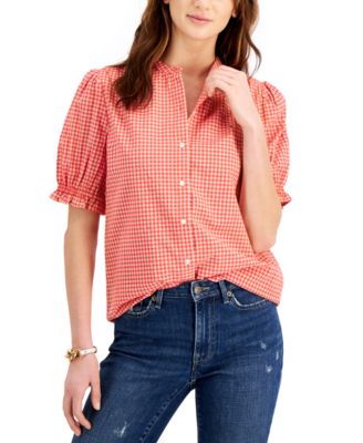 Tommy Hilfiger - Women's Gingham Puff-Sleeve Shirt