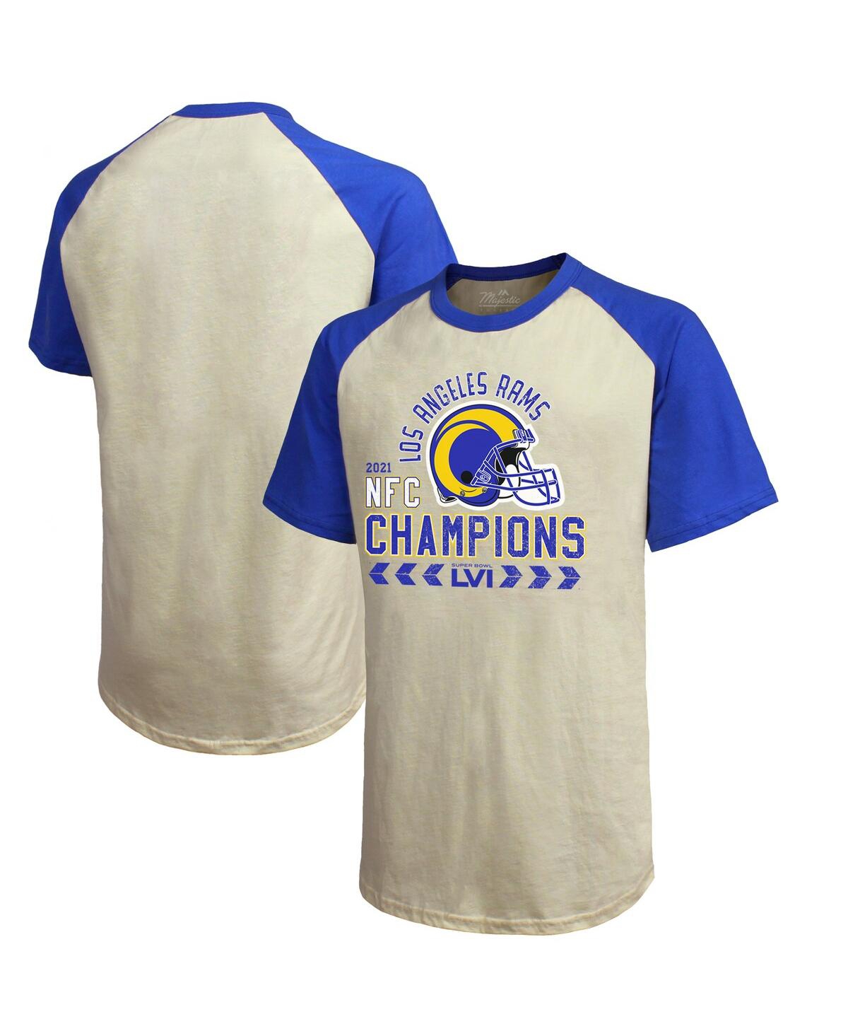 Majestic Men's  Threads Cream, Royal Los Angeles Rams 2021 Nfc Champions Raglan T-shirt In Cream,royal