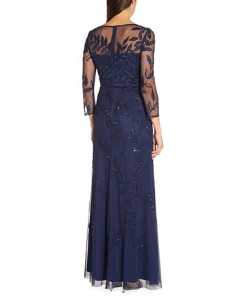 Adrianna Papell Beaded 3/4-Sleeve Gown - Macy's