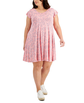 Style & Co Plus Size Printed Flutter-Sleeve Flip-Flop Dress, Created ...