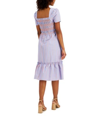 Tahari ASL Cotton Smocked Seersucker 