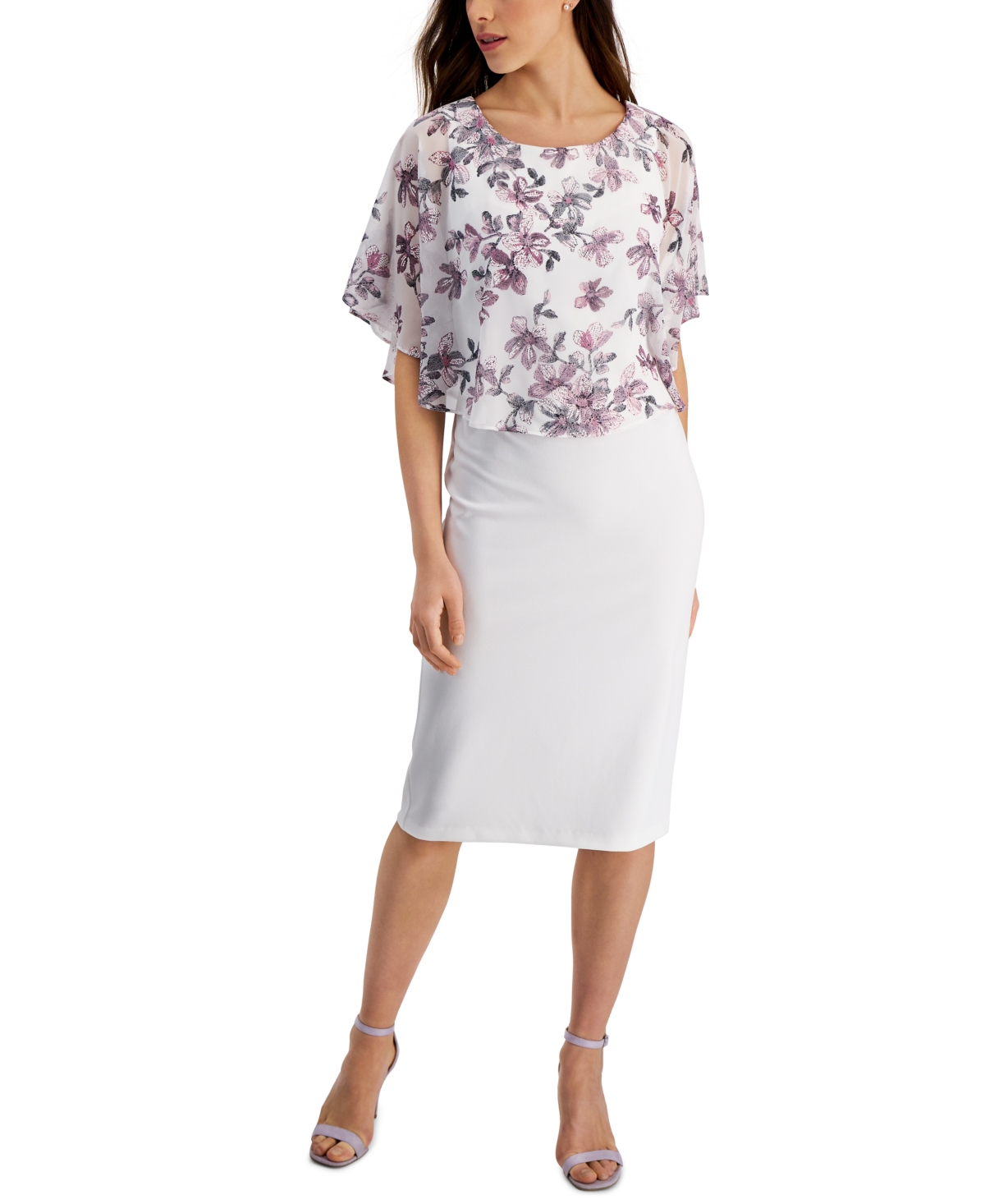 cape overlay chiffon gown