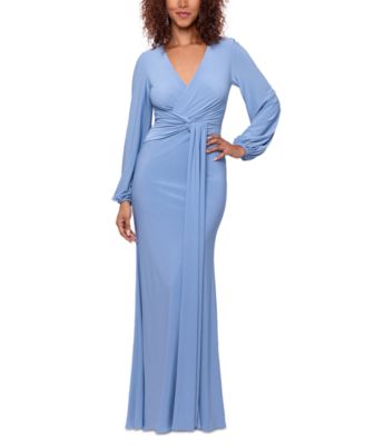 Betsy \u0026 Adam Draped V-neck Gown In Blue 