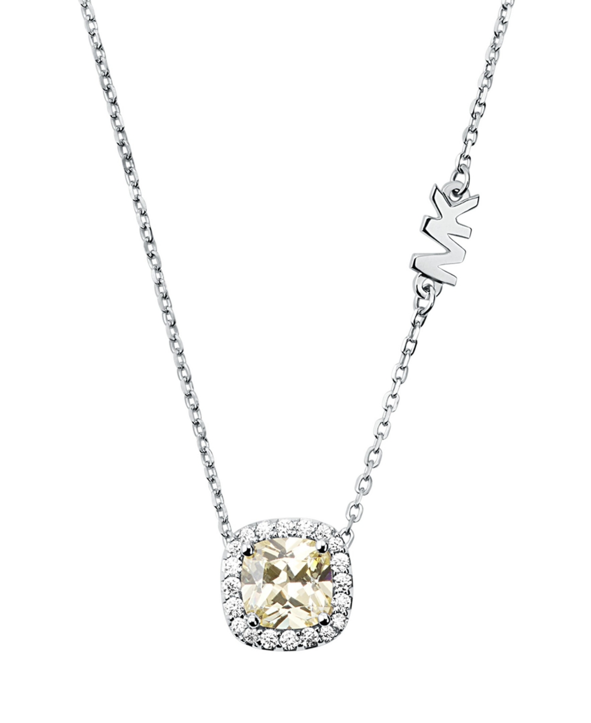 Michael Kors Women's Cushion Halo Pendant With Cubic Zirconia Clear Stones In Silver Tone