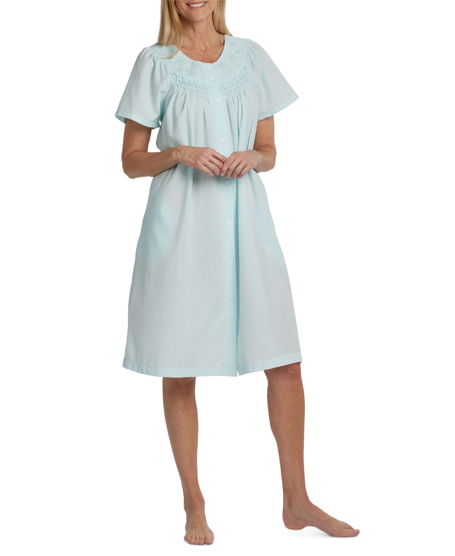 Short-Sleeve Snap-Front Seersucker Robe