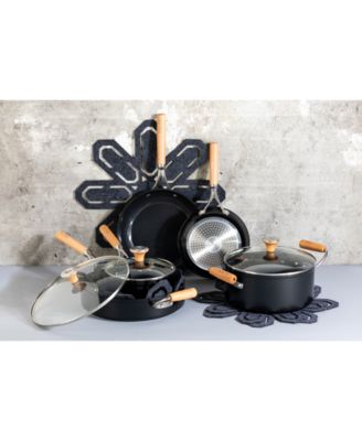 Photo 1 of Brooklyn Steel Co. Atmosphere 12-Pc. Cookware Set
Set includes:
8" fry pan, approx. dimensions: 15"L x 8"W x 2.7"H
10" fry pan, approx. dimensions: 17.6"L x 10"W x 2.8"H
2.5-qt. saucepan with lid, approx. dimensions: 12"L x 6.5"W x 5"H
4-qt. sauté pan wit