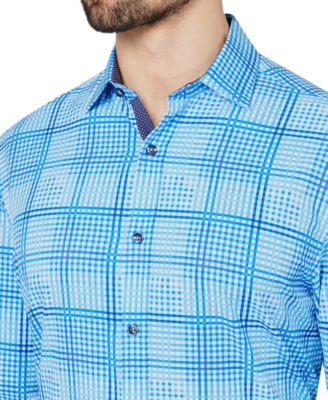 Men's Slim Fit Non-Iron Check-Print Performance Stretch Dress Shirt