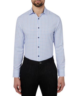 ConStruct - Men's Slim-Fit Performance Stretch Cooling Comfort Grid-Print Dress Shirt