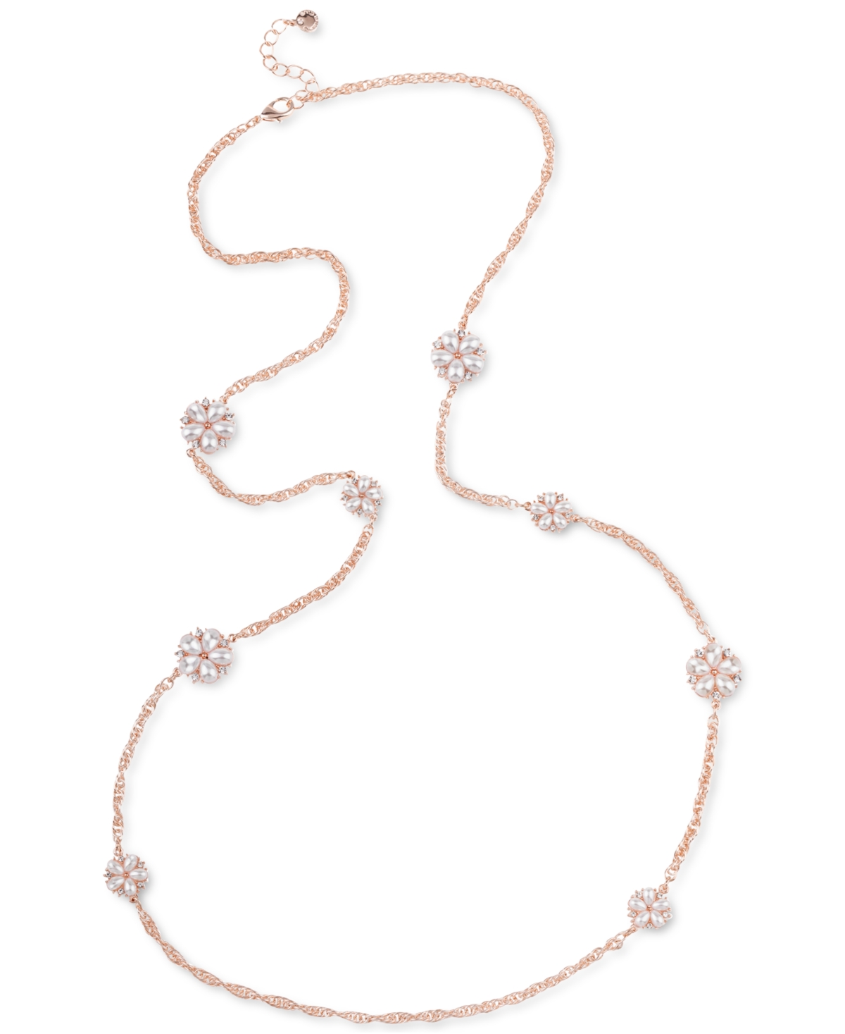 Charter Club Rose Gold-Tone Crystal & Imitation Pearl Flower Long Station  Necklace, 42 + 2 extender, Created for Macy's - Macy's