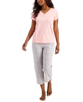 Charter Club - Women's Cotton Essentials T-Shirt & Cropped Pants Sleep Set