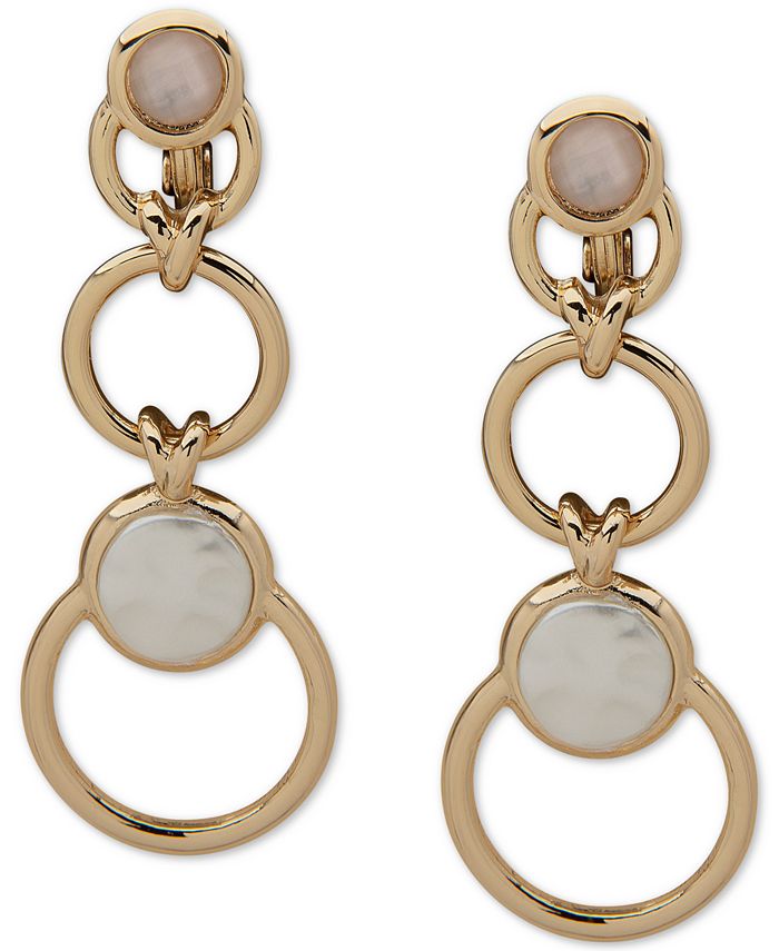 Anne Klein Gold Tone Circle Mother of Pearl Clip On Drop