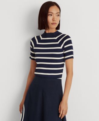 Lauren Ralph Lauren Striped Short-Sleeve Sweater - Macy's