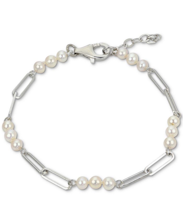 Macy's Cultured Freshwater Pearl (4 41/2mm) Paperclip Link Bracelet in Sterling Silver Macy's