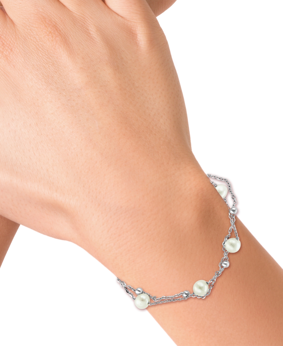 Effy Cultured Freshwater Pearl (7mm) Layered Bracelet (Also available in Gold-Plated Sterling Silver) - Sterling Silver