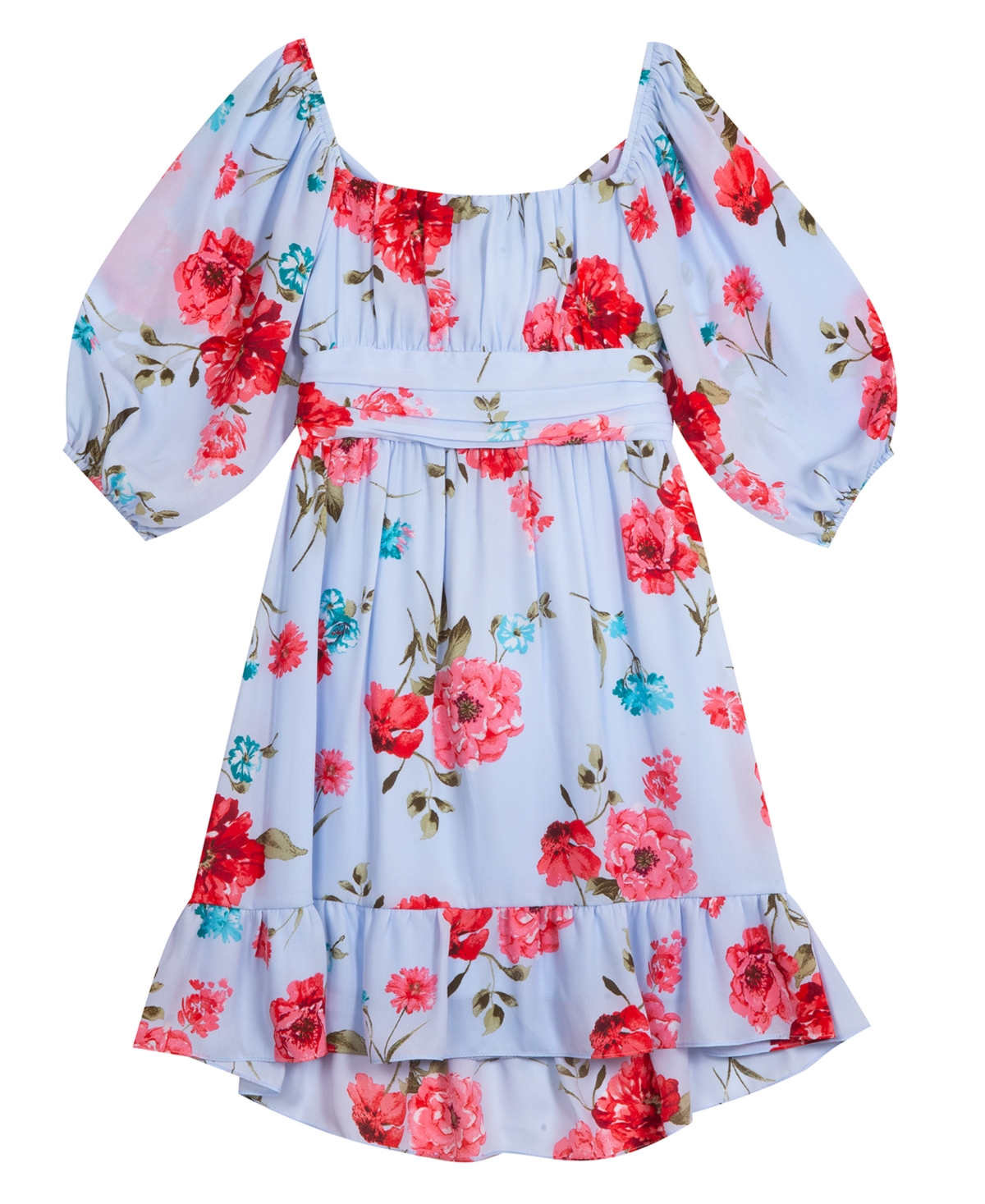 Rare Editions Big Girls Floral Printed Puff Sleeve Dress With Ruched ...
