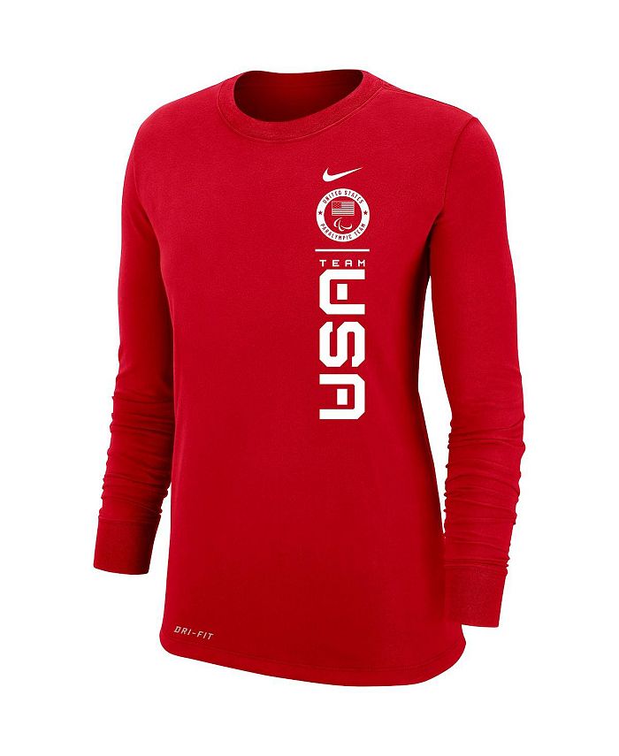 Nike Women's Red U.S. Paralympics Logo Performance Long Sleeve Tshirt