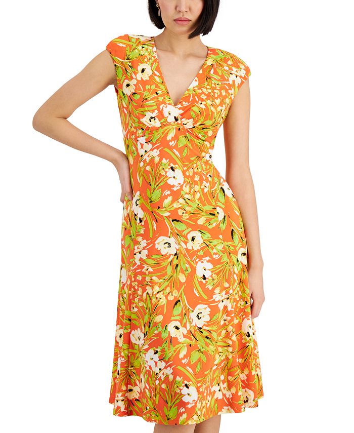 Kasper A-Line Floral Midi Dress - Macy's