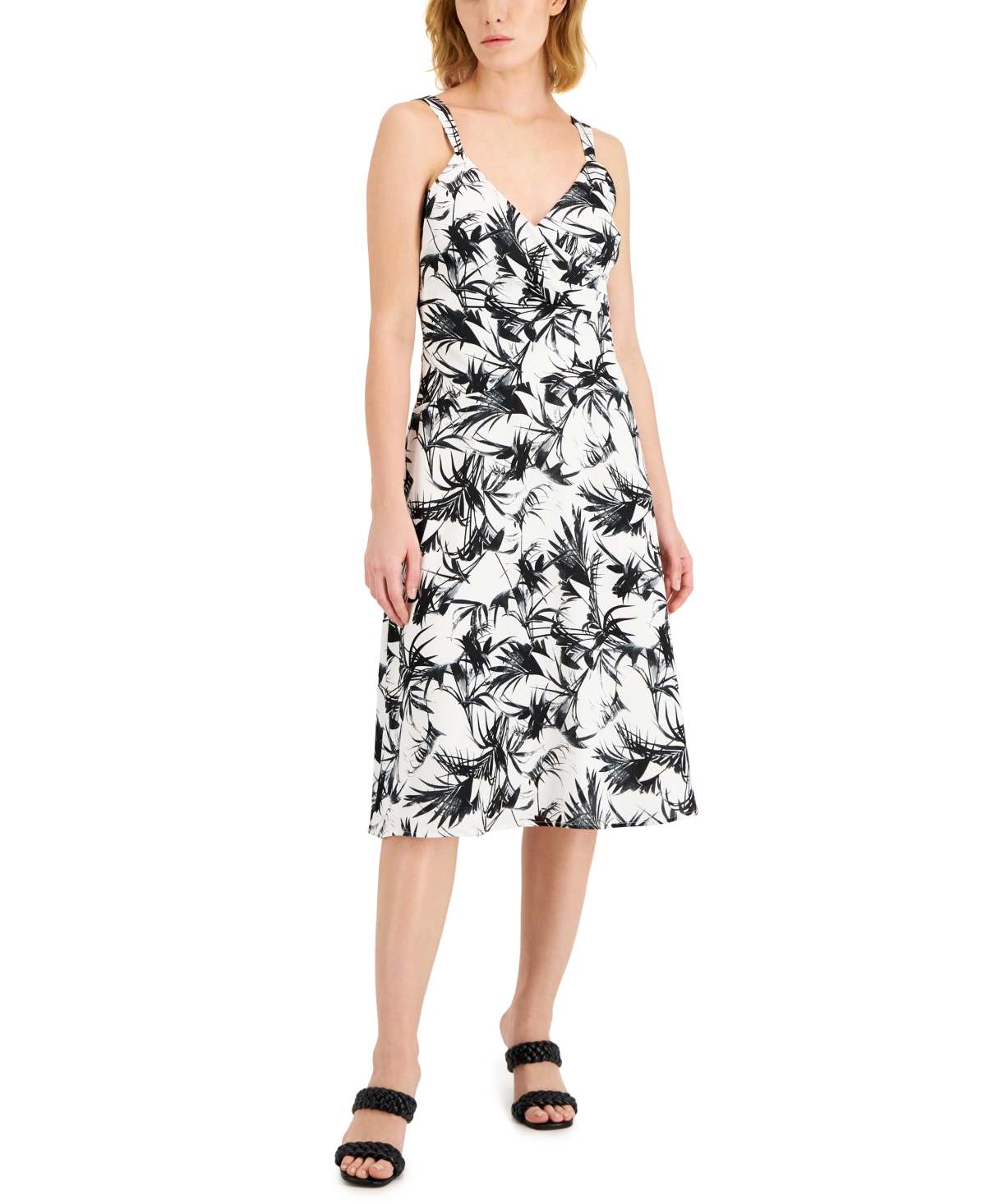 Donna Karan Printed Surplice Sleeveless Dress