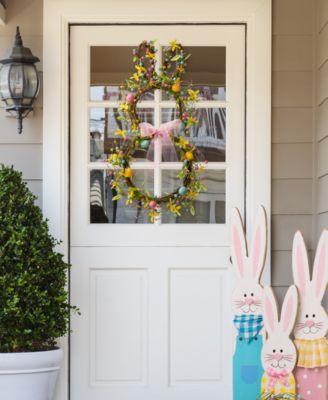 24.5"H Easter Bunny Shaped Wreath with Eggs Satin Ribbon Bow