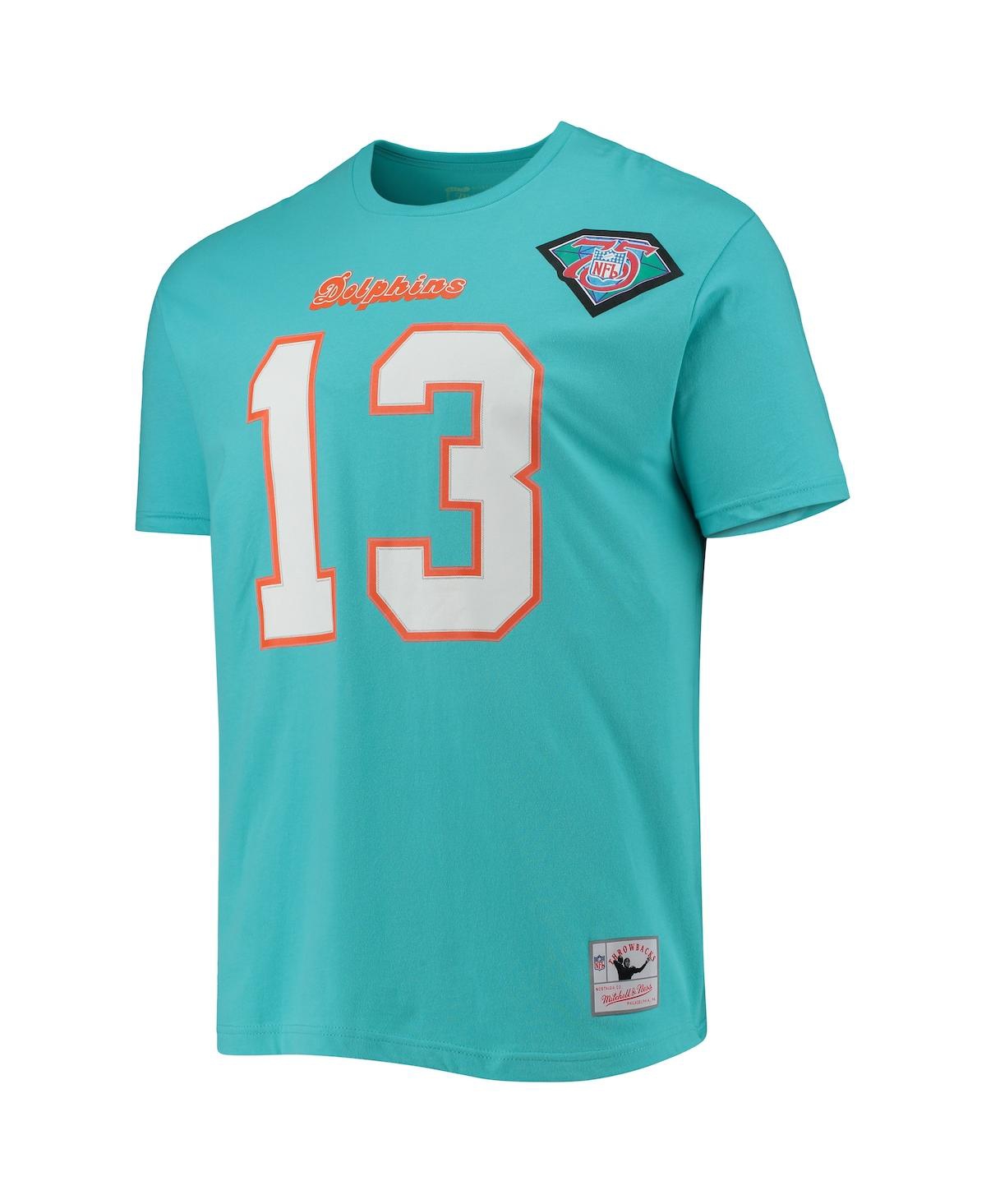Men's Mitchell & Ness Dan MarinoMiami Dolphins Retired Player Logo Name and Number T-shirt - Aqua