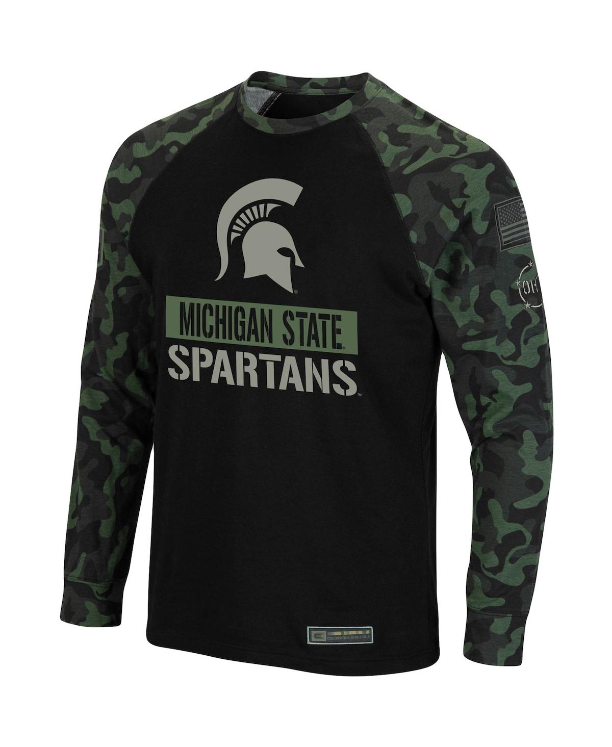 Colosseum Black/camo Michigan State Spartans Oht Military Appreciation Big & Tall Raglan Long Sleeve In Black,camo