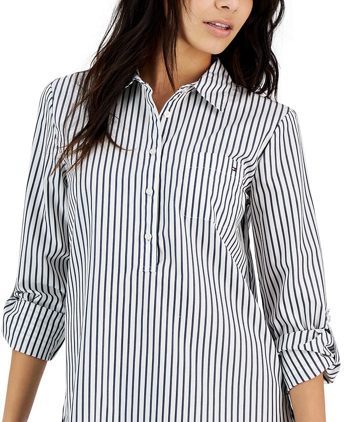 Tommy Hilfiger Women's Cotton Easy Care Striped Popover Shirt - Macy's