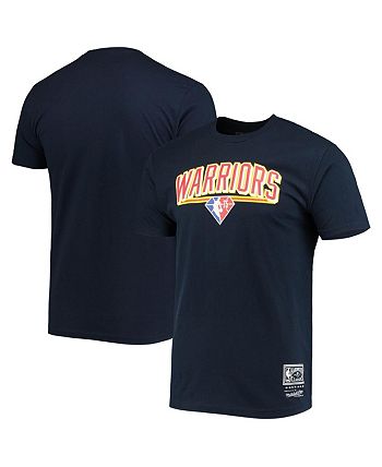 Men's Golden State Warriors Mitchell & Ness Navy Classic Edition Warriors  Origin 75th Anniversary Wordmark Pullover Sweatshirt