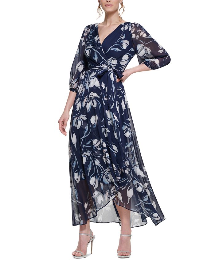 DKNY Floral-Print Faux-Wrap Gown & Reviews - Dresses - Women - Macy's