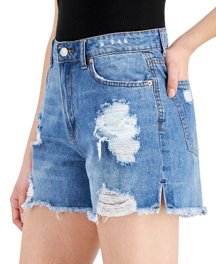 Vanilla Star Juniors' Ripped Denim Boyfriend Shorts Macy's