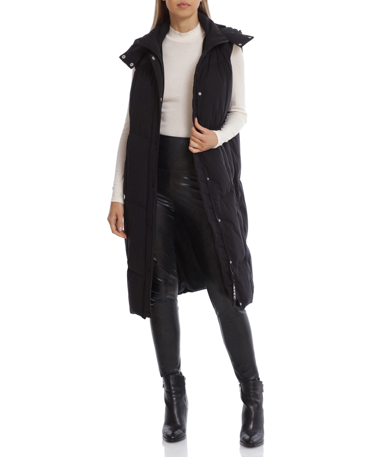 Avec Les Filles Women's Longline Hooded Puffer Vest In Black