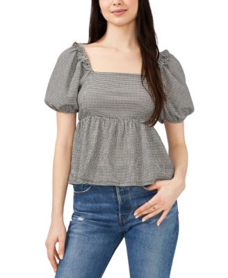 Riley & Rae - Check-Print Peplum Top