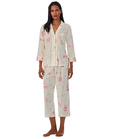 3/4-Sleeve Notch Collar and Capri Pants Pajama Set