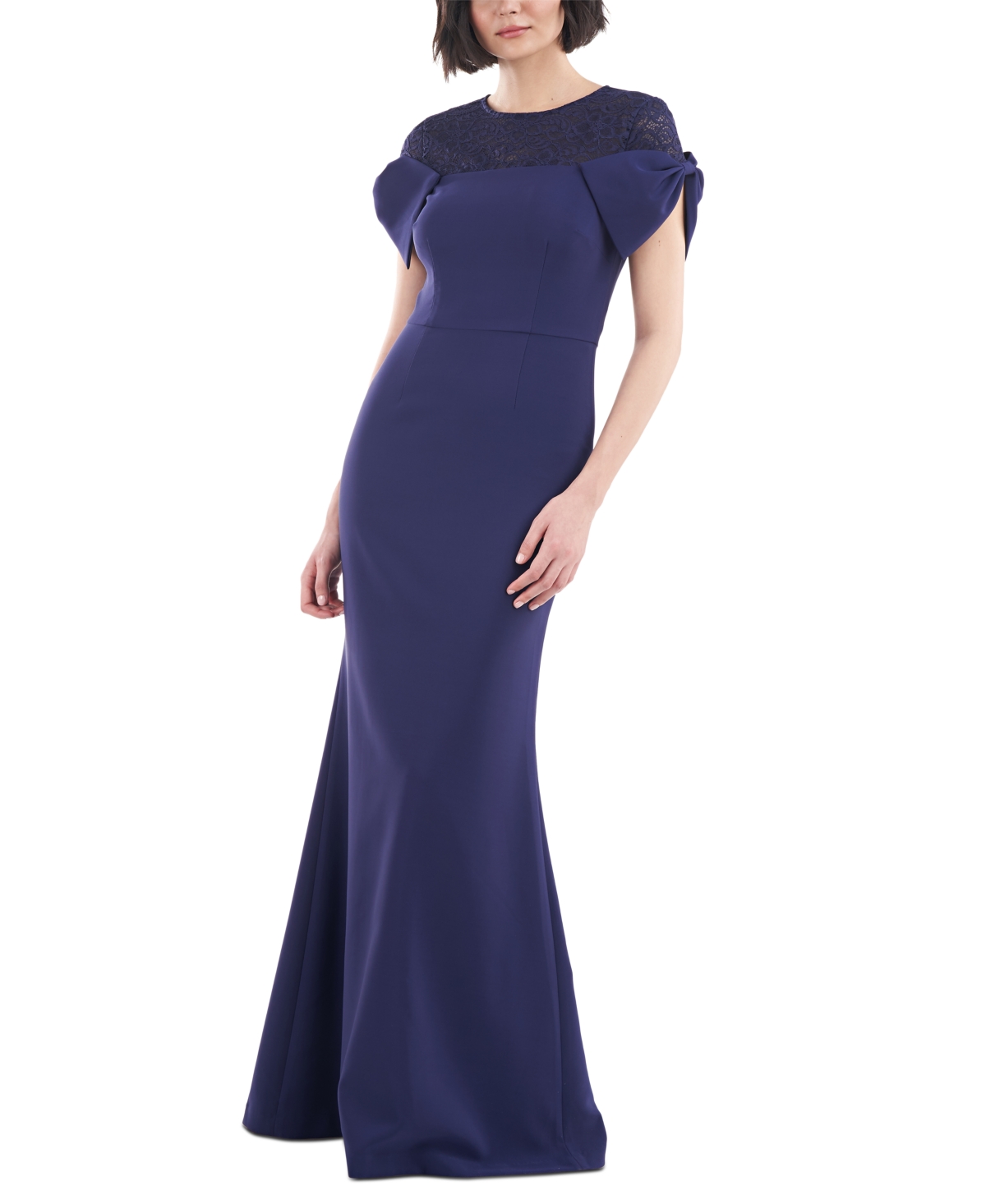 Js Collections Lace-yoke Knotted-sleeve Dress In Oxford Blue | ModeSens