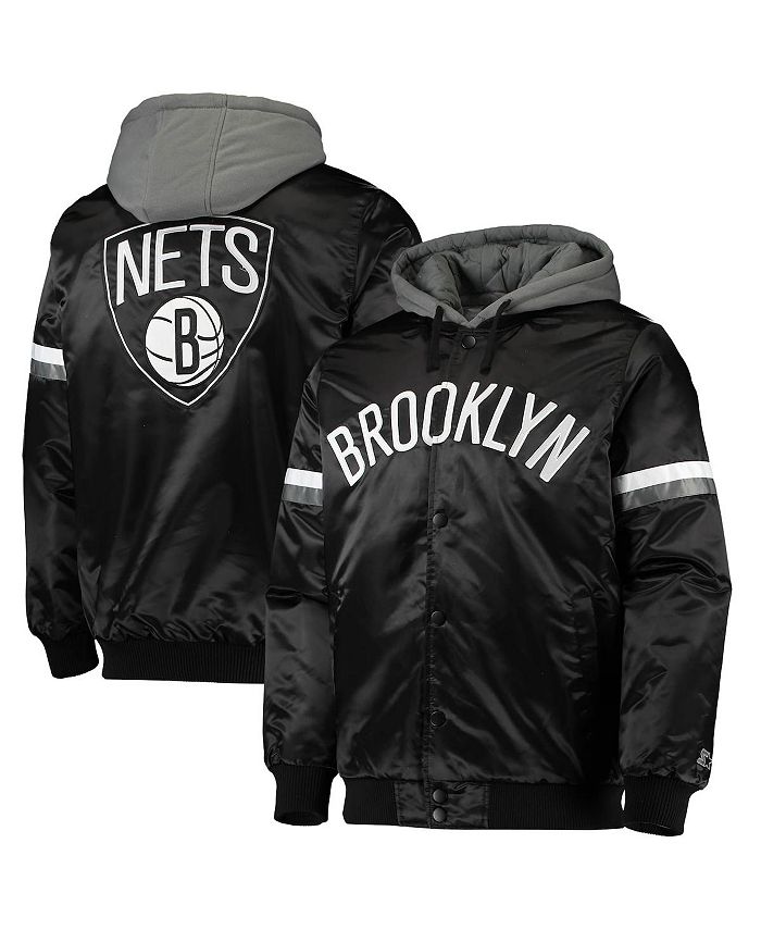 Black and Gray NBA Brooklyn Nets Varsity Satin Jacket - Jackets Expert