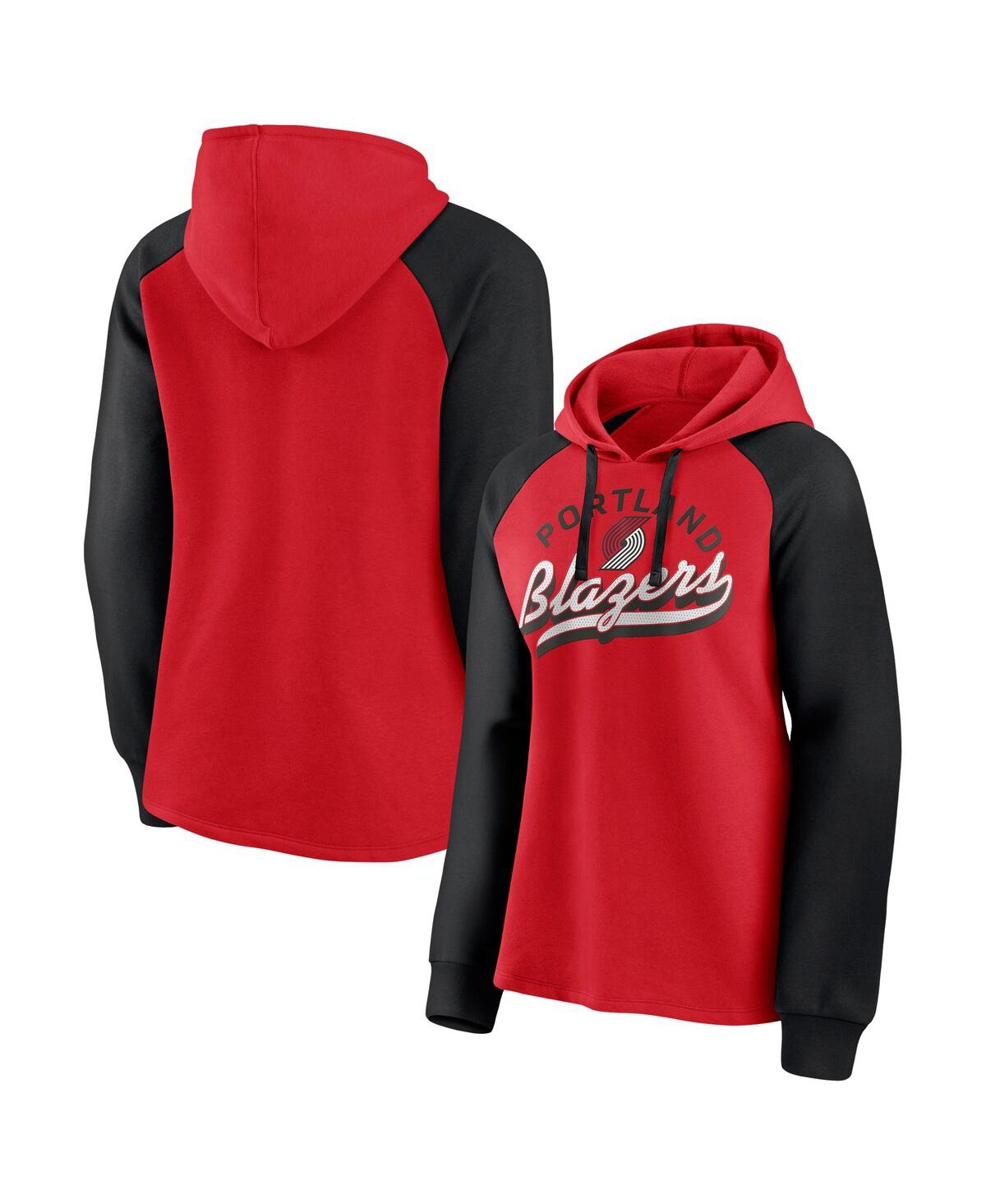Shop Fanatics Women's  Red And Black Portland Trail Blazers Record Holder Raglan Pullover Hoodie In Red,black