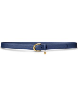 로렌 랄프로렌 Lauren Ralph Lauren Blue Crosshatch Charm Leather Belt,Denim Blue