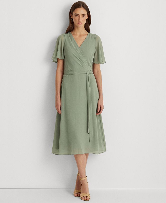 Lauren Ralph Lauren Georgette Flutter-Sleeve Dress & Reviews - Dresses -  Women - Macy's