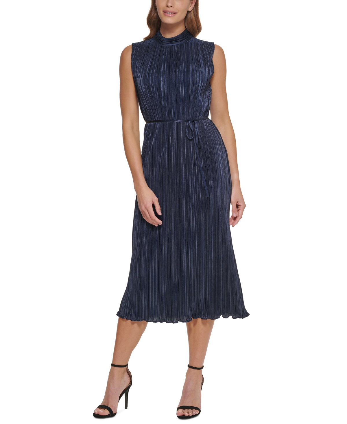 DKNY Pleated Mock Neck Midi Dress Macy s