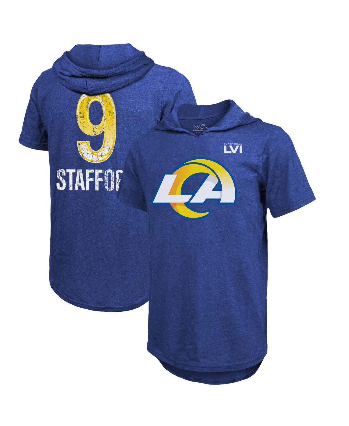 Men's Majestic Threads Matthew Stafford Royal Los Angeles Rams Super Bowl Lvi Name Number Short Sleeve Hoodie T-shirt - Royal