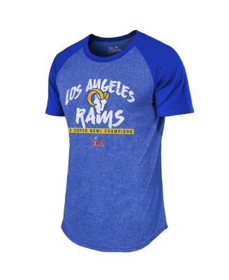 Men's Threads Royal Los Angeles Rams 2-Time Super Bowl Champions Tri-Blend Raglan T-shirt