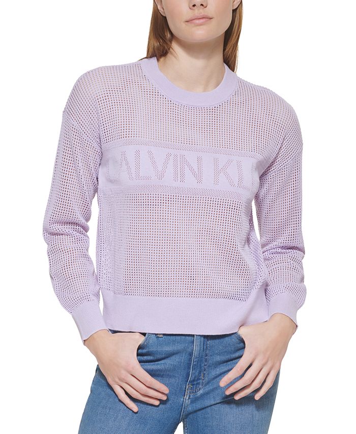 huiswerk hulp in de huishouding Gorgelen Calvin Klein Long Sleeve Logo Mesh Sweater & Reviews - Sweaters - Women -  Macy's