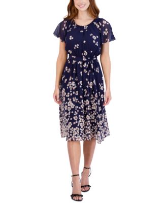 Sandra Darren Printed Flutter-Sleeve A-Line Dress & Reviews - Dresses ...