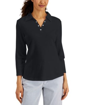 Karen Scott - Petite Cotton 3/4-Sleeve Top